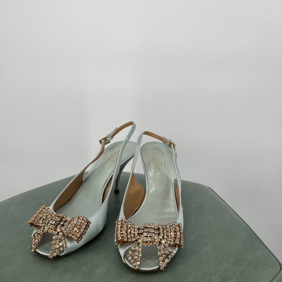 Vintage Valentino Rhinestone Bow Kitten Sling Back Heels in Size 36 - Picture 3 of 6
